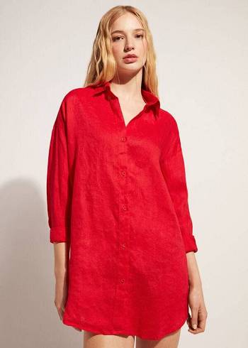 Calzedonia Linen Shirt Donna Cover Ups Rosse | IT2095KI