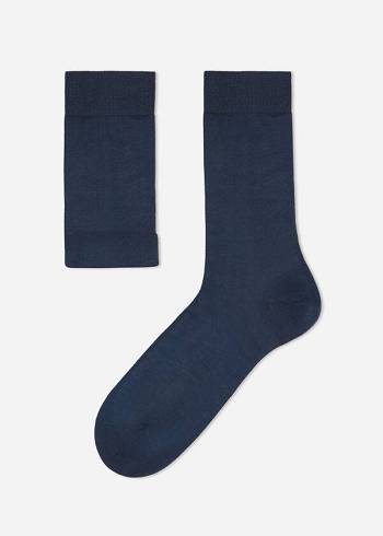 Calzedonia Lisle Thread Crew Uomo Calzini Blu Marino | IT2808JJ