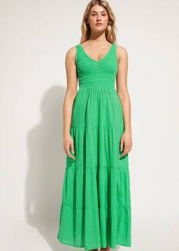 Calzedonia Long Vestito with Ruffled Skirt Donna Cover Ups Verdi | IT2101BC