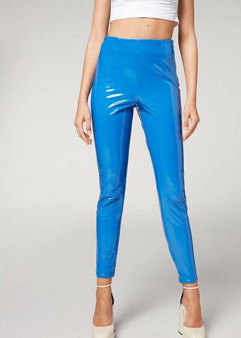 Calzedonia Magro in Thermal Vinyl Donna Leggings Blu | IT2685BC