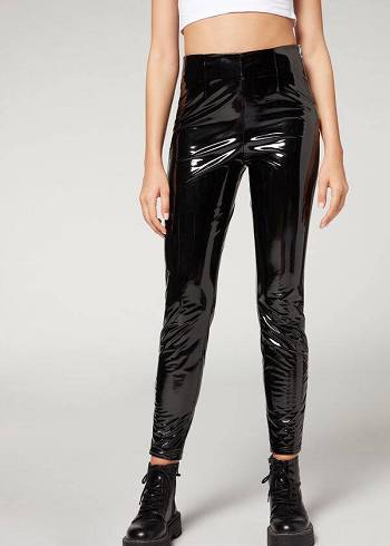 Calzedonia Magro in Thermal Vinyl Donna Leggings Nere | IT2686VD