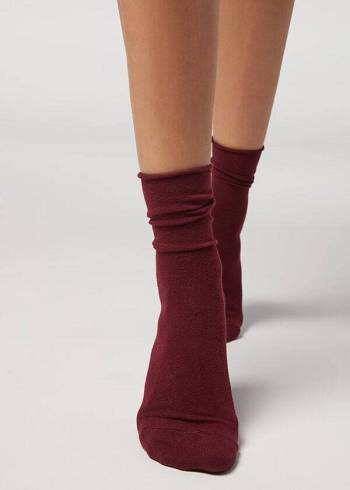 Calzedonia Non-Elastic Cotone Ankle Corta Donna Calzini Rosse | IT2455QZ