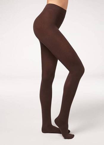 Calzedonia Opaque 100 Denier Cotone and Microfiber Donna Collant Caffè | IT1053HK