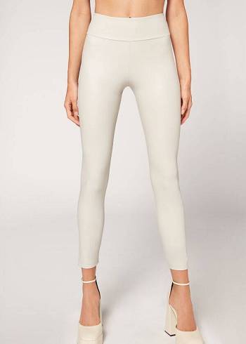 Calzedonia Pelle Effect Donna Leggings Bianche | IT2665KI