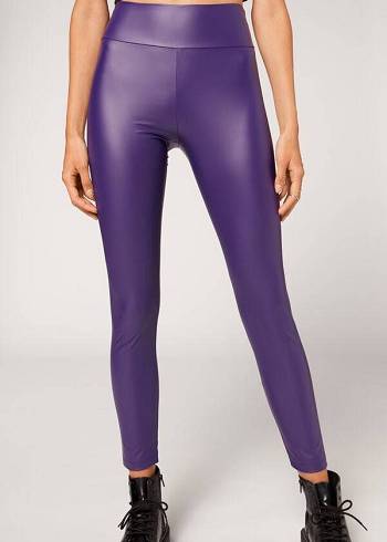 Calzedonia Pelle Effect Donna Leggings Viola | IT2666JJ