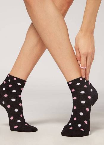 Calzedonia Polka Dot Pattern Corta Donna Calzini Nere | IT2469DN