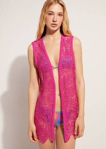 Calzedonia Senza Maniche Crochet Donna Cover Ups Rosa | IT2117FM