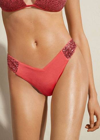 Calzedonia Sequined High-Cut Brazilian Cannes Donna Slip Bikini Rosa | IT1542AP