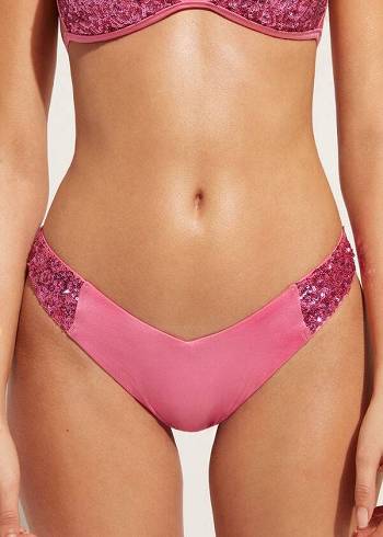 Calzedonia Sequined High-Cut Brazilian Cannes Cheeky Donna Slip Bikini Rosa | IT1546GL