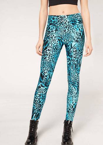 Calzedonia Shiny Animal-Print Ginnastica Donna Leggings Verde Acqua | IT2681WY