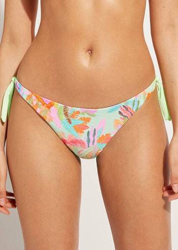 Calzedonia Side-Tie Brazilian Foliage Tahiti Donna Slip Bikini Verdi | IT1568AP