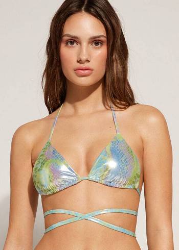 Calzedonia Snake-Pattern Triangle String Las Palmas Donna Top Bikini Verdi | IT1959SO