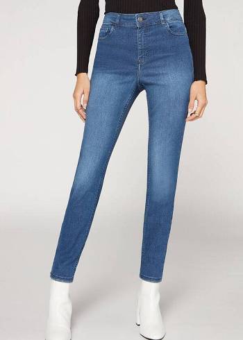 Calzedonia Super Flex Denim High Vita Superskinny Donna Jeans Blu | IT2615VD