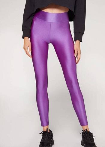 Calzedonia Super Shiny Donna Leggings Viola | IT2691KI