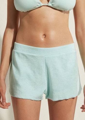 Calzedonia Terrycloth Shorts Donna Cover Ups Blu | IT2149ZG