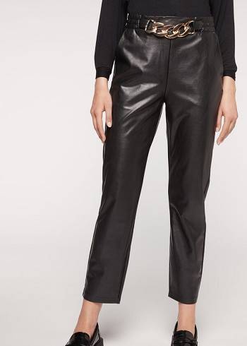 Calzedonia Thermal Coated Effect with Chain Trim Donna Leggings Nere | IT2698SO