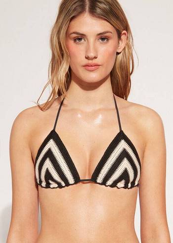 Calzedonia Triangle String Mumbai Donna Top Bikini Nere Beige | IT2053WY