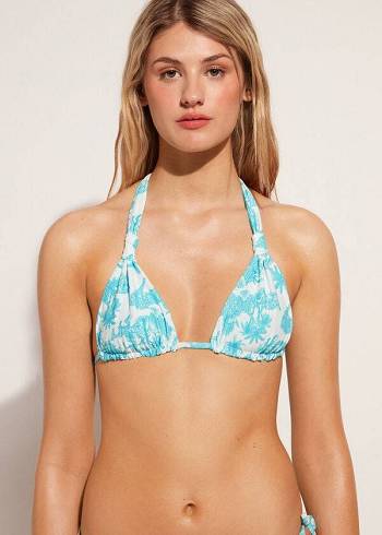 Calzedonia Triangle String Sorrento Donna Top Bikini Blu | IT2059IS