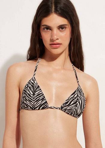 Calzedonia Triangle String Zebra Nairobi Donna Top Bikini Nere | IT2065FM