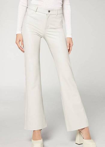 Calzedonia Zip and Button Coated Thermal Flared Donna Leggings Bianche | IT2711NB