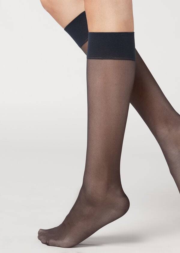 Calzedonia 20 Denier Comfort Cuff Knee-Highs Sheer Donna Calzini Blu | IT2300GL