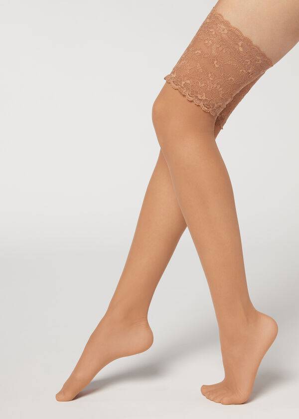 Calzedonia 20 Denier Opaque Thigh-Highs Donna Calze Autoreggenti Beige | IT1237KI