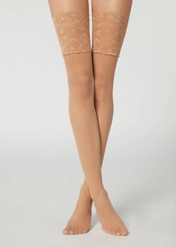 Calzedonia 20 Denier Opaque Thigh-Highs Donna Calze Autoreggenti Marroni | IT1238LH