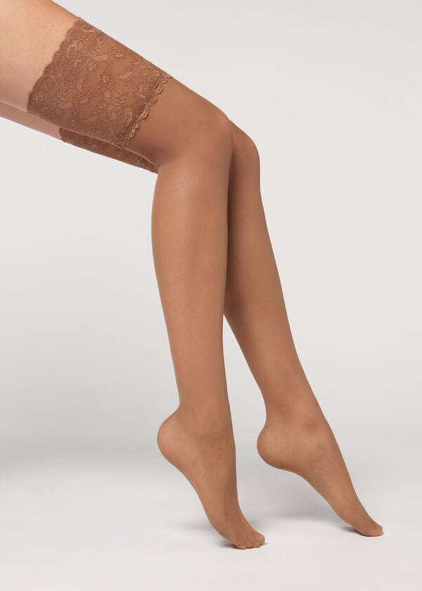 Calzedonia 20 Denier Opaque Thigh-Highs Donna Calze Autoreggenti Khaki | IT1239ZG