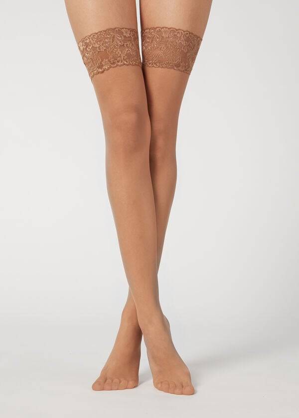 Calzedonia 20 Denier Sheer Thigh-Highs Donna Calze Autoreggenti Khaki | IT1249RW