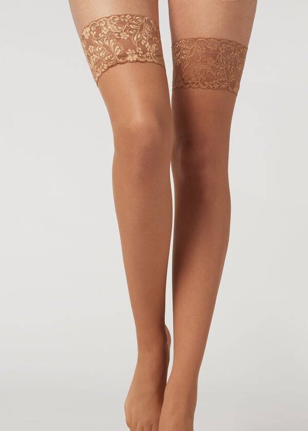 Calzedonia 20 Denier Sheer Thigh-Highs Donna Calze Autoreggenti Beige Marroni | IT1250TV