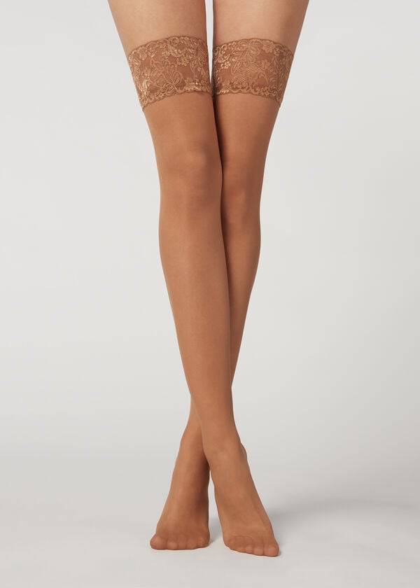 Calzedonia 20 Denier Sheer Thigh-Highs Donna Calze Autoreggenti Beige Marroni | IT1250TV