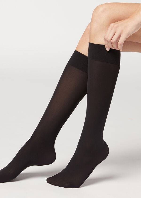 Calzedonia 30 Denier Semi Opaque Microfiber Knee-Highs Long Donna Calzini Nere | IT2235WY