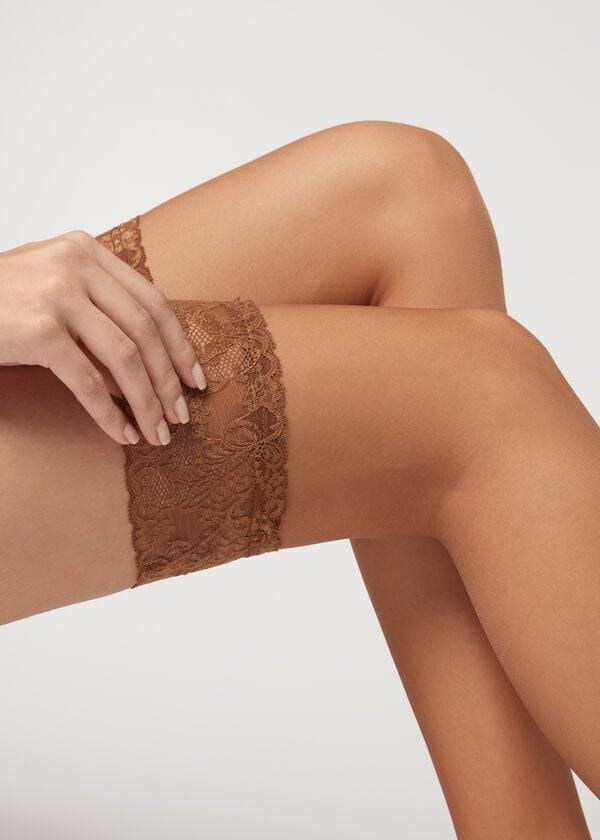 Calzedonia 8 Denier Ultra Sheer Thigh-Highs Donna Calze Autoreggenti Beige | IT1256AP