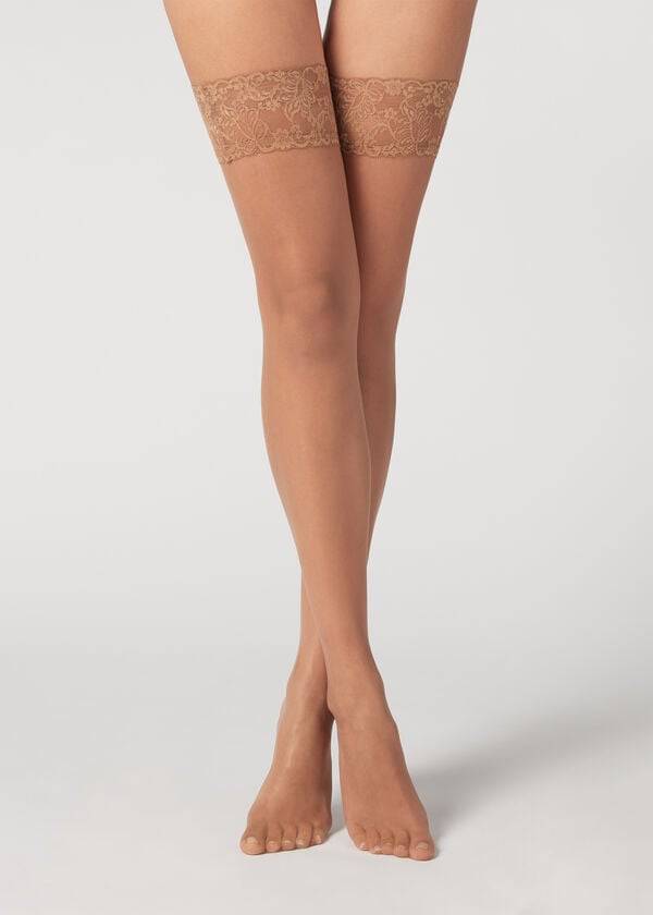 Calzedonia 8 Denier Ultra Sheer Thigh-Highs Donna Calze Autoreggenti Marroni | IT1257SO