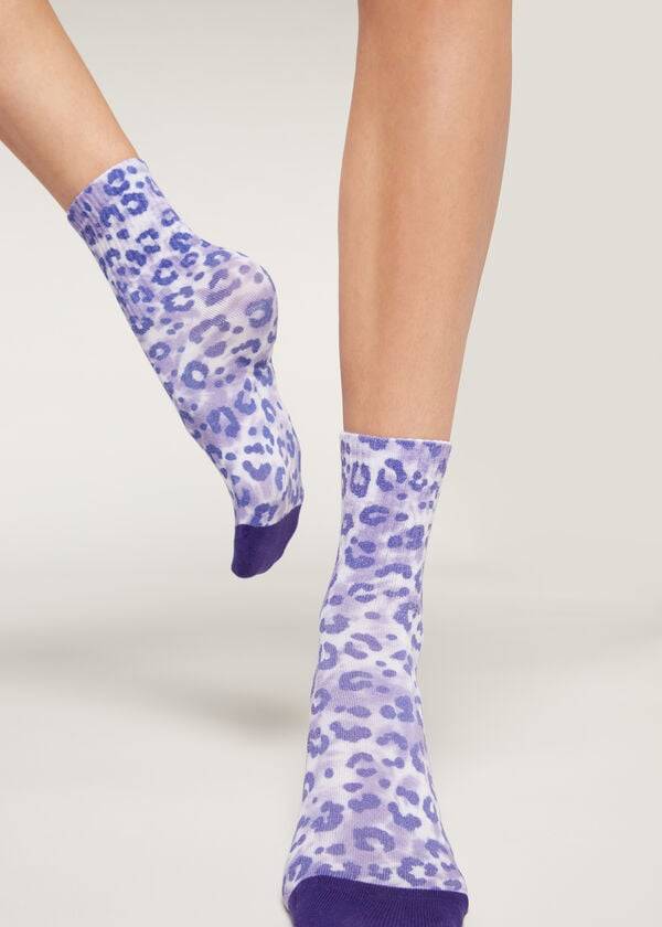 Calzedonia Animal Print Corta Donna Calzini Viola | IT2338FM