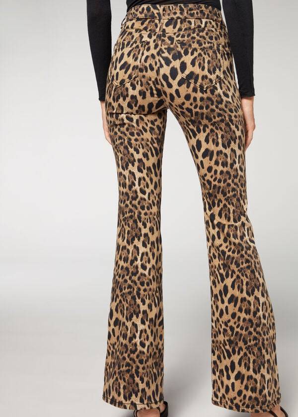 Calzedonia Animal Print Flared Donna Jeans Marroni | IT2561NB