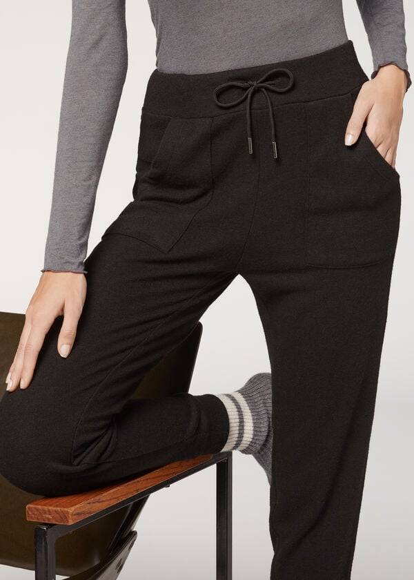 Calzedonia Cashmere Blend Stretch Donna Pantaloni Nere | IT2714FM