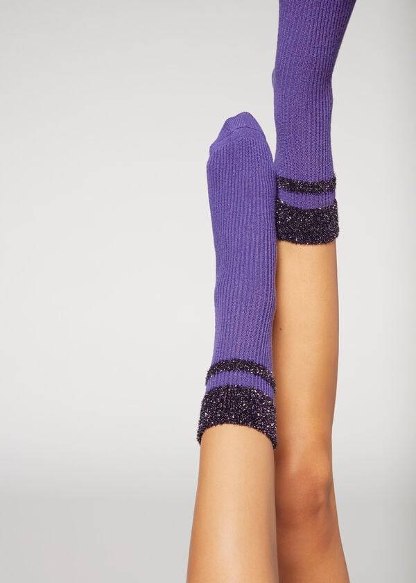 Calzedonia Cashmere Corta with Glitter Trim Donna Calzini Viola | IT2357XF