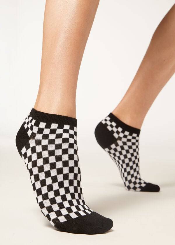 Calzedonia Checkered No-Show Donna Calzini Nere | IT2273FM