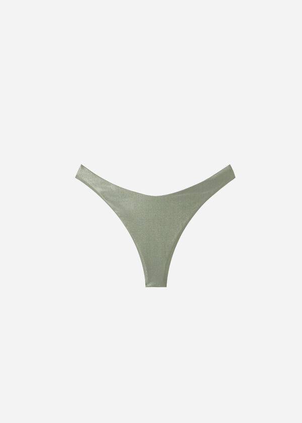 Calzedonia Coated-Effect High-Cut Brazilian Antigua Donna Slip Bikini Verdi | IT1363FM