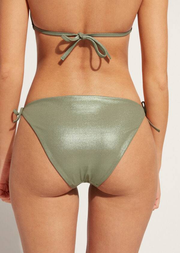 Calzedonia Coated-Effect String Antigua Donna Slip Bikini Verdi | IT1365HK