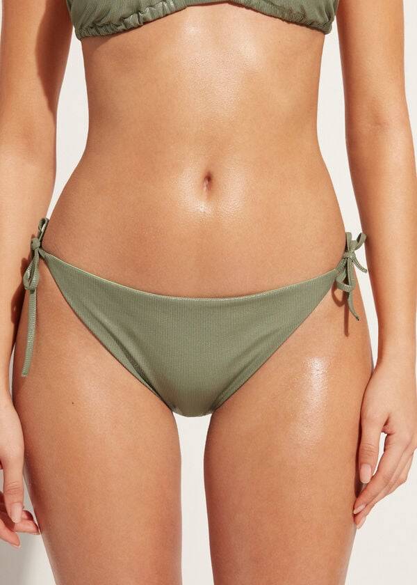 Calzedonia Coated-Effect String Antigua Donna Slip Bikini Verdi | IT1365HK