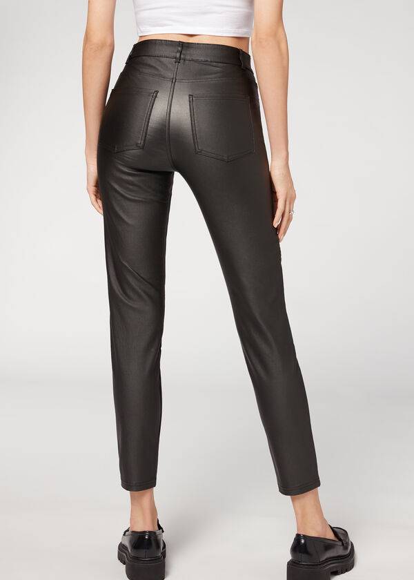 Calzedonia Coated Magro Bici Donna Leggings Nere | IT2629PQ