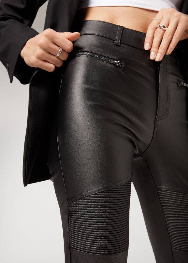 Calzedonia Coated Magro Bici Donna Leggings Nere | IT2629PQ