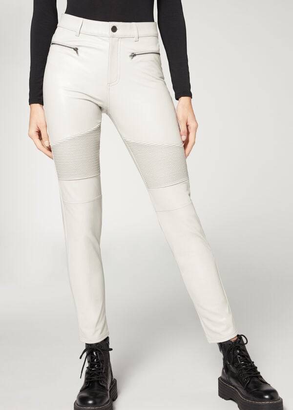 Calzedonia Coated Thermal Magro Bici Donna Leggings Bianche | IT2631IS