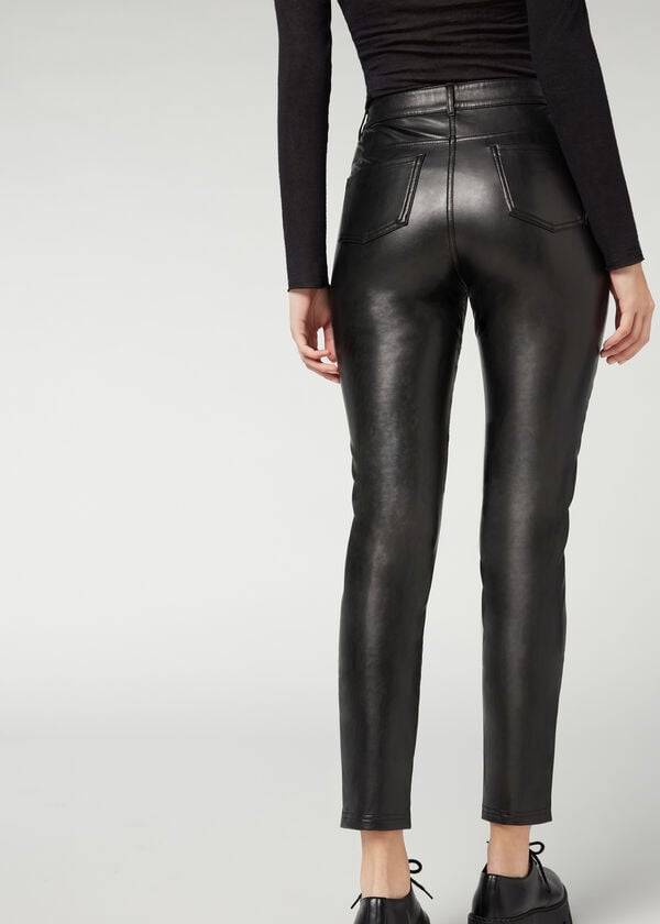 Calzedonia Coated Thermal Magro Bici Donna Leggings Nere | IT2632UT