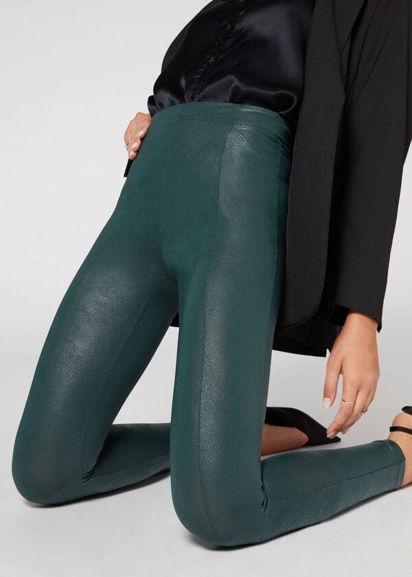 Calzedonia Coated Total Shaper Bici Donna Leggings Verdi | IT2633YU