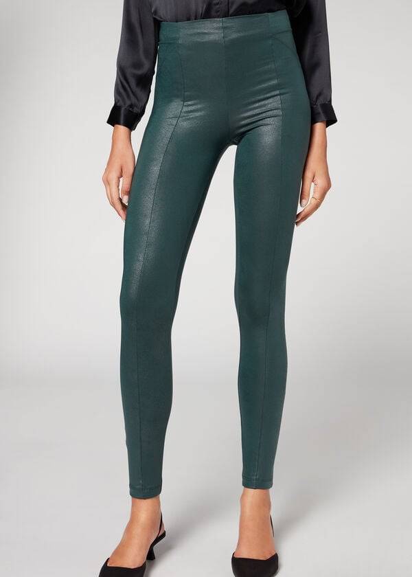 Calzedonia Coated Total Shaper Bici Donna Leggings Verdi | IT2633YU