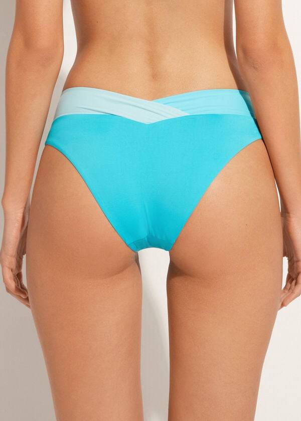 Calzedonia Color Block Azzorre Donna Slip Bikini Verde Acqua Verdi | IT1370XF