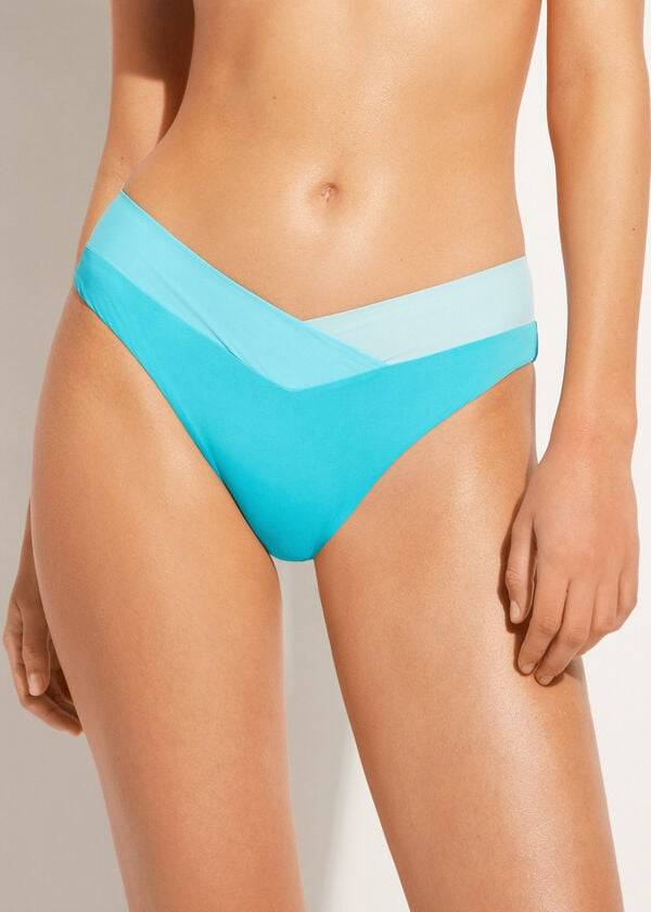 Calzedonia Color Block Azzorre Donna Slip Bikini Verde Acqua Verdi | IT1370XF